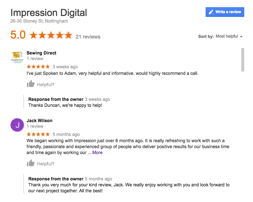 Impression google reviews 