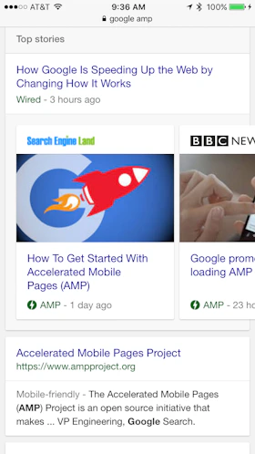 Google AMP Results. Source: Marketing Land
