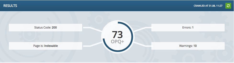 A screenshot demonstrating OnPage.org's OPQ score, as featured in their tool, Focus