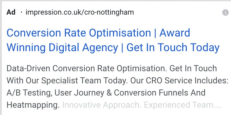 Conversion rate optimisation | Award winning digital agency | Get in touch today - An example of an eta