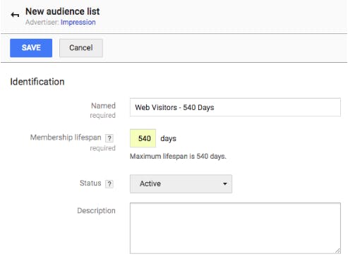 New audience list module where you can set and save a specific audience identifications with Name, membership lifespan, status, and description.