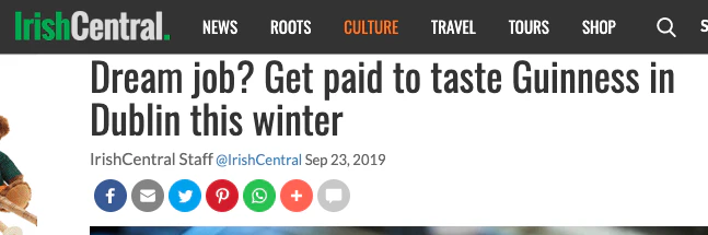 Irish Central: Dream job? Get paid to taste Guinness in Dublin this winter.