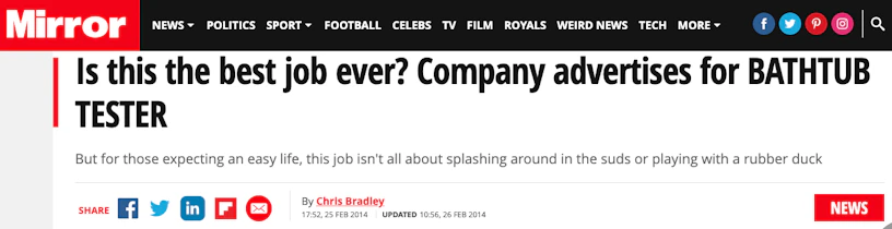 The Mirror: Is this the best job ever? Company advertises for bathtub tester.