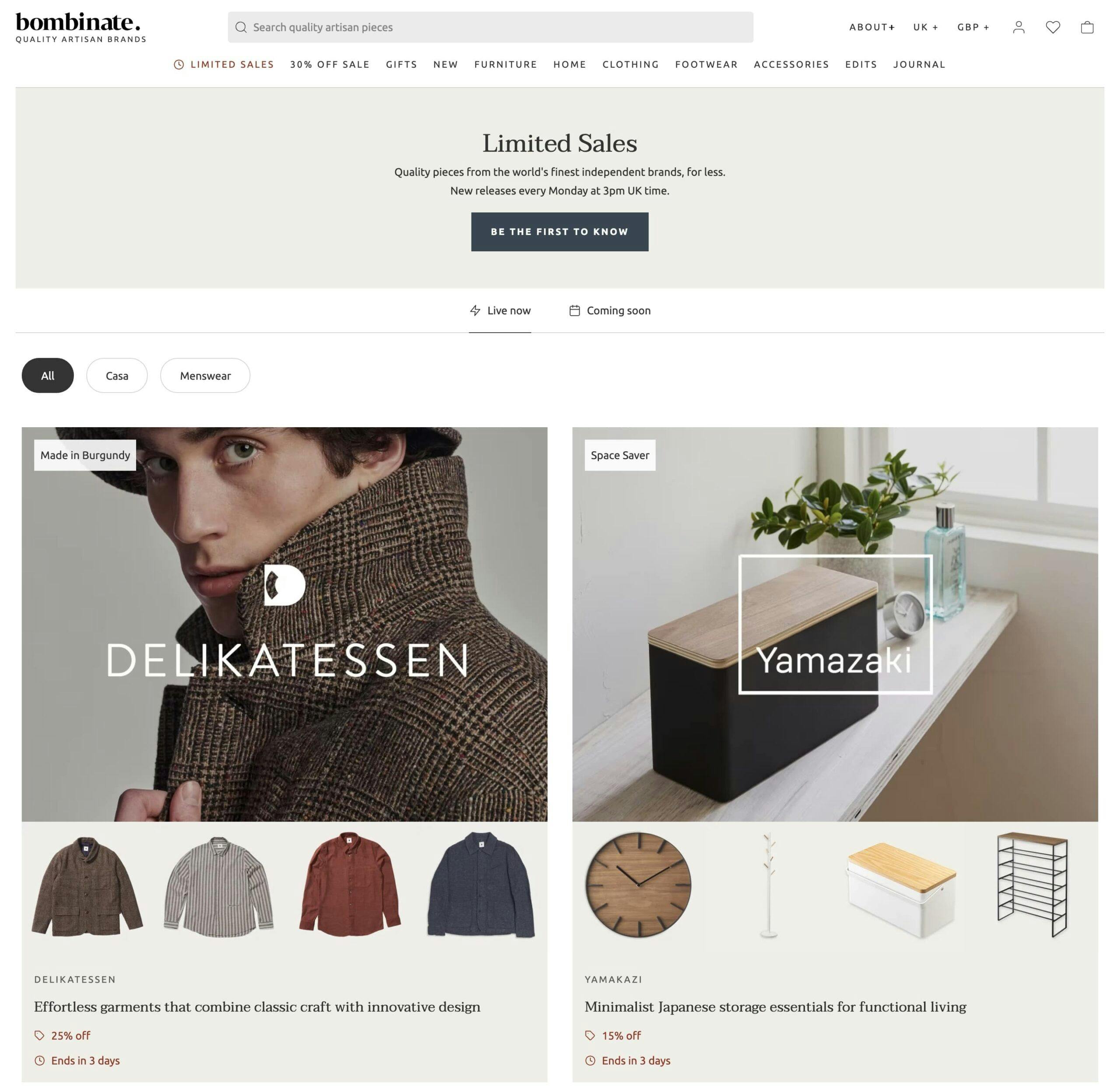 Bombinate limited sales landing page