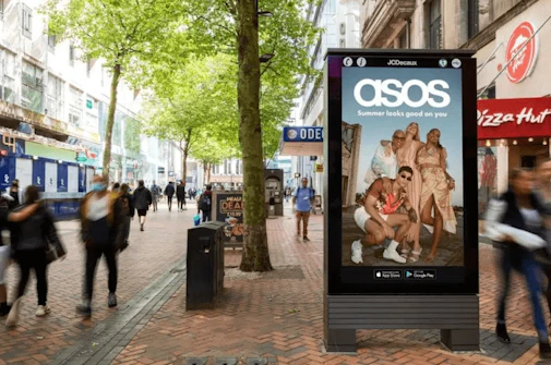 ASOS out-of-home Google Display & Video 360 ad on JCDecaux digital board in city centre