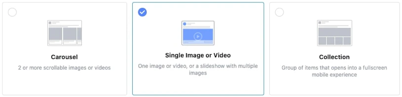 Carousel, single image or video, collection.