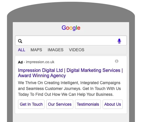 Ad URL in bold with sitelinks