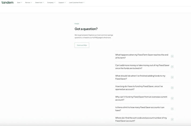 Screenshot of Tandem FAQs